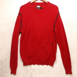 Volcom Mens Crew Neck Pullover Sweater Size.Large/Red/Black Logo/Ribbed-Striped